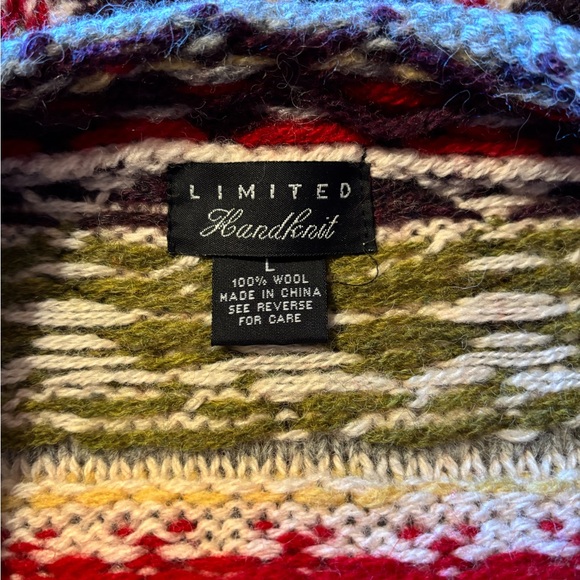 Limited Handknit (L) Unisex Multicolor 100% Wool Christmas Pullover Sweater - Picture 9 of 10